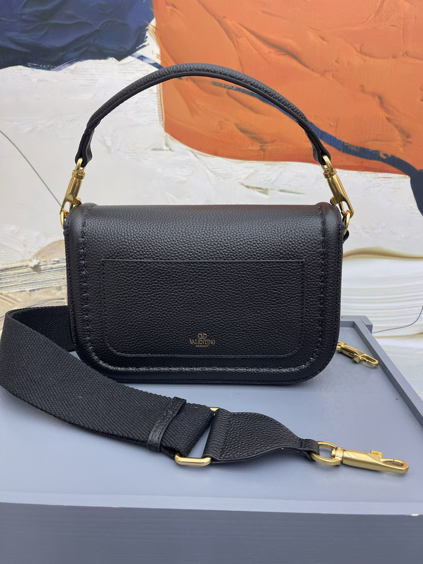 Valentino Alltime Shoulder Bag in Black Grained Leather