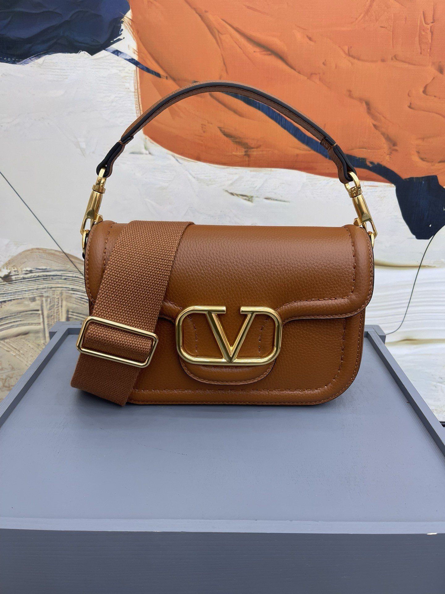 Valentino Alltime Shoulder Bag in Brown Grained Leather