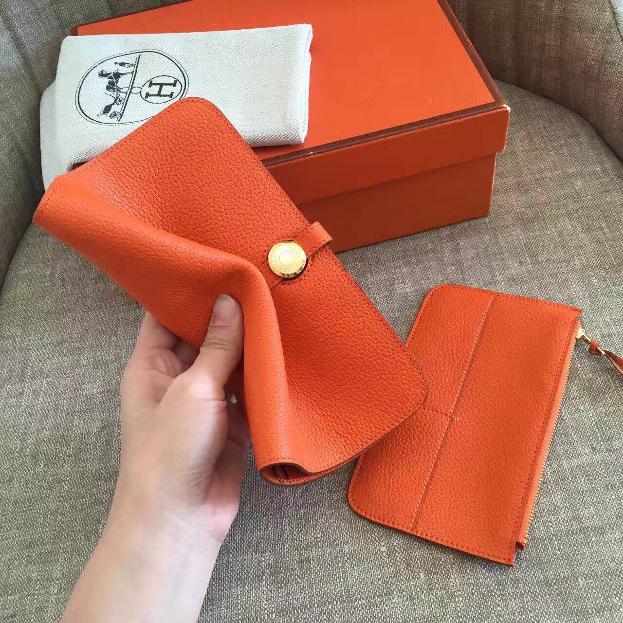 Hermes Dogon Duo Wallet in Orange Clemence Leather