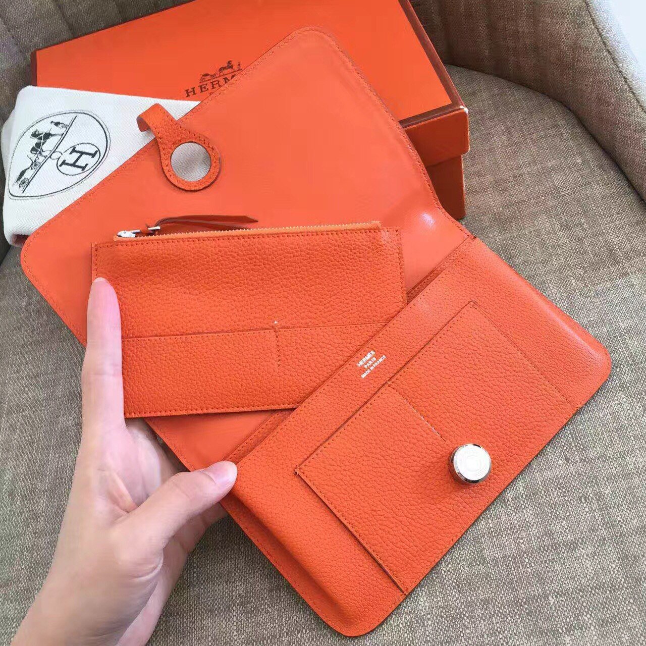 Hermes Dogon Duo Wallet in Orange Clemence Leather