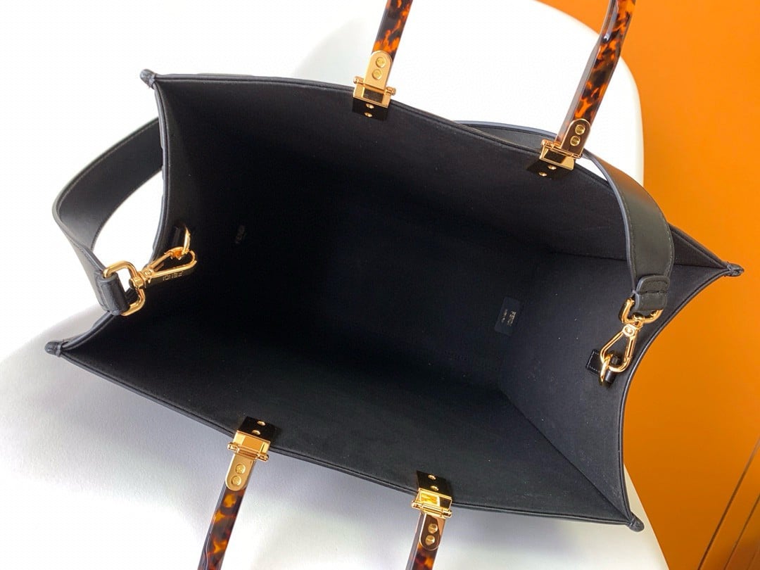 Fendi Sunshine Medium Tote Bag In Black FF Calfskin