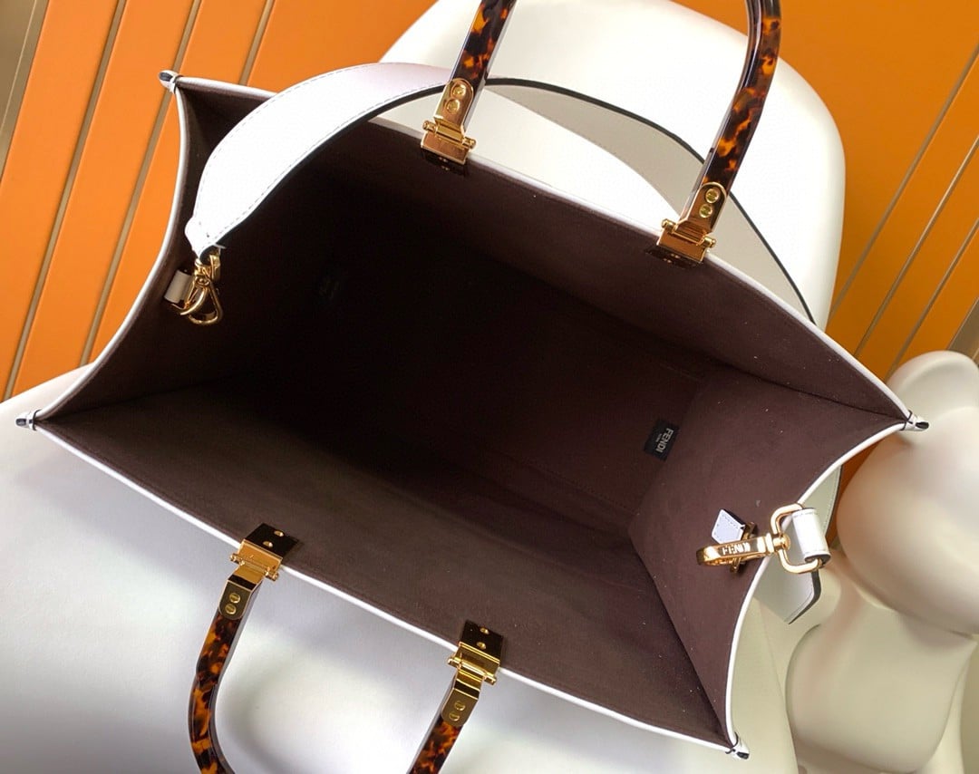 Fendi Sunshine Medium Tote Bag In White FF Calfskin