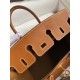 Hermes Birkin 25 Retourne Handmade Bag In Gold Barenia Calfskin