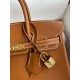 Hermes Birkin 25 Retourne Handmade Bag In Gold Barenia Calfskin