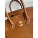 Hermes Birkin 25 Retourne Handmade Bag In Gold Barenia Calfskin