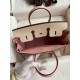 Hermes HSS Birkin 25 Bicolor Bag in Craie and Pink Chevre Mysore Leather