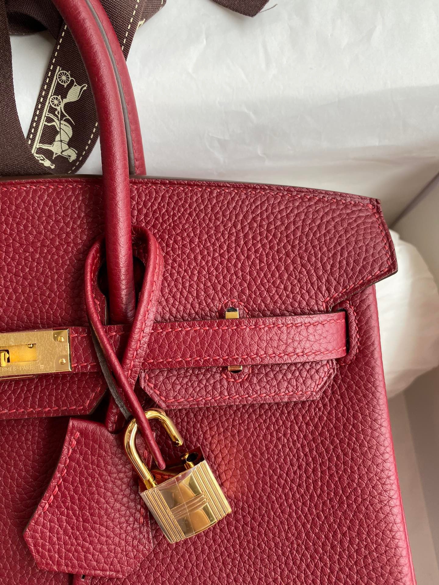 Hermes Birkin 25 Retourne Handmade Bag In Bordeaux Clemence Leather