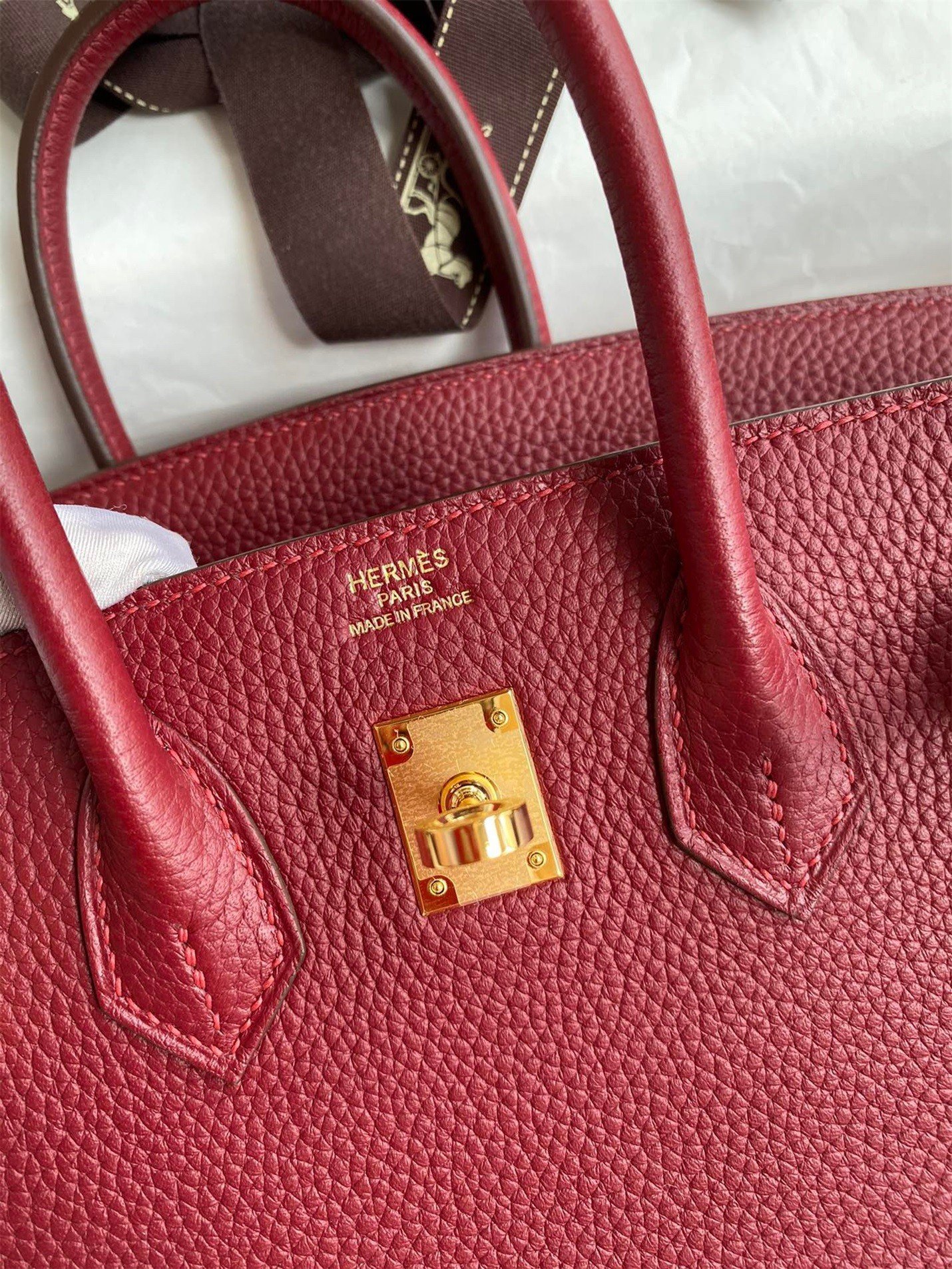 Hermes Birkin 25 Retourne Handmade Bag In Bordeaux Clemence Leather