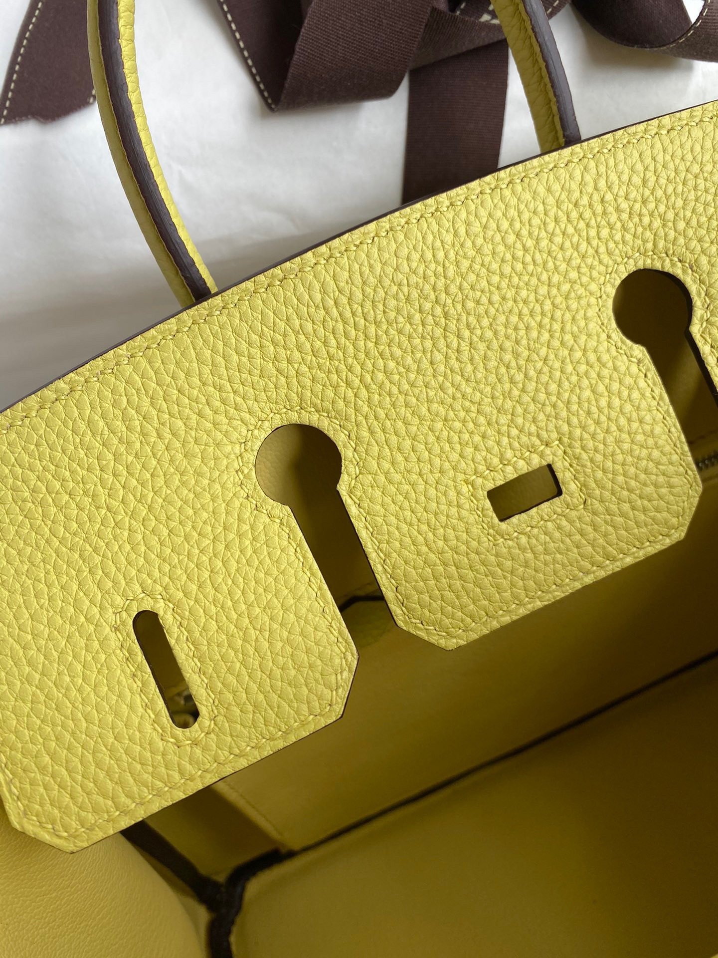 Hermes Birkin 25 Retourne Handmade Bag In Jaune Poussin Clemence Leather