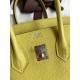 Hermes Birkin 25 Retourne Handmade Bag In Jaune Poussin Clemence Leather