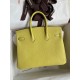 Hermes Birkin 25 Retourne Handmade Bag In Jaune Poussin Clemence Leather