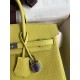 Hermes Birkin 25 Retourne Handmade Bag In Jaune Poussin Clemence Leather