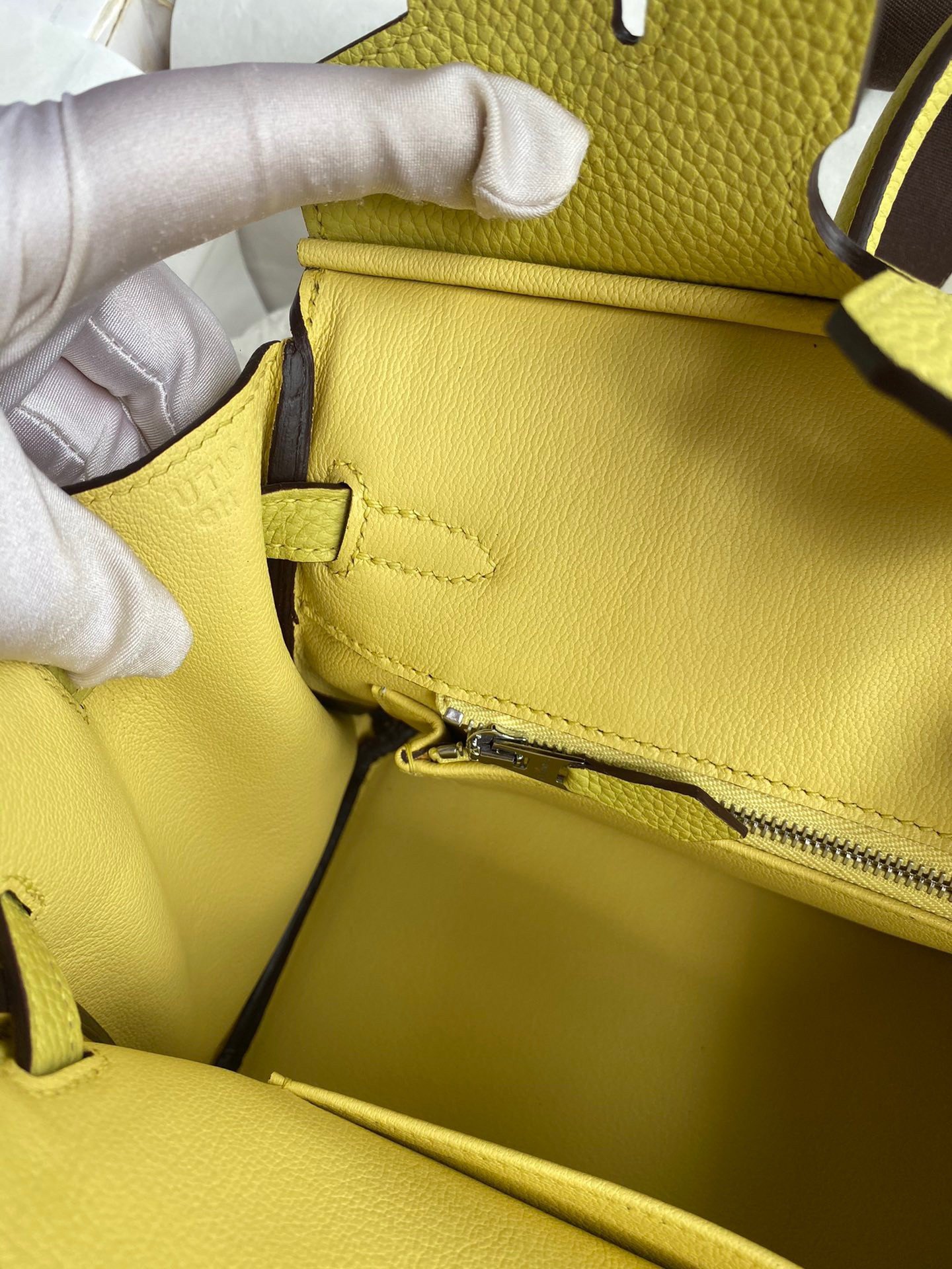 Hermes Birkin 25 Retourne Handmade Bag In Jaune Poussin Clemence Leather