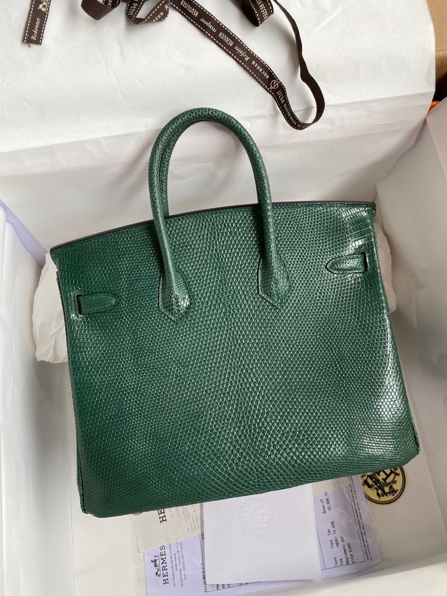 Hermes Birkin 25 Retourne Handmade Bag In Malachite Lizard Leather