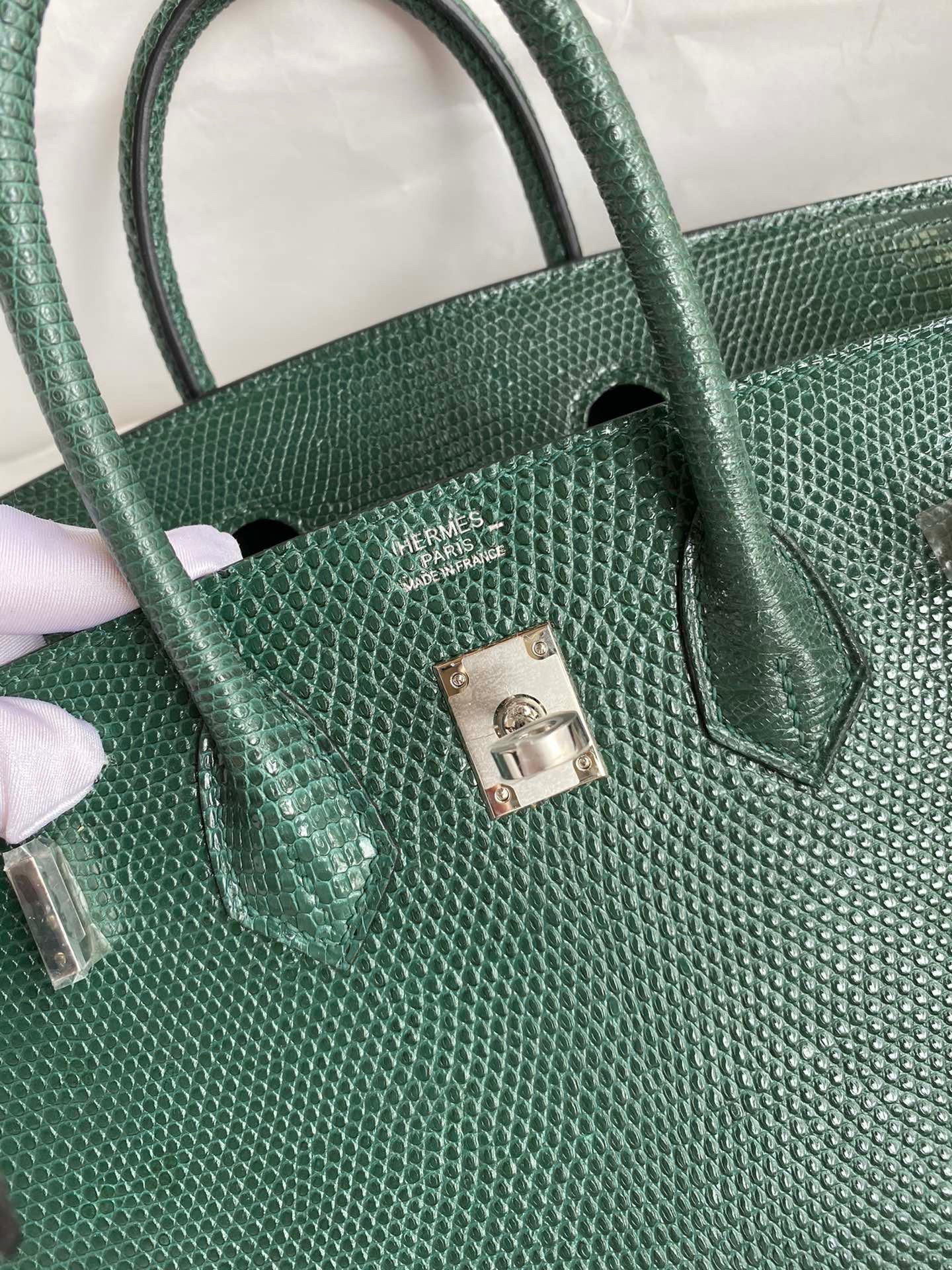 Hermes Birkin 25 Retourne Handmade Bag In Malachite Lizard Leather