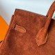 Hermes Birkin 25 Retourne Handmade Bag In Brown Doblis Suede Leather