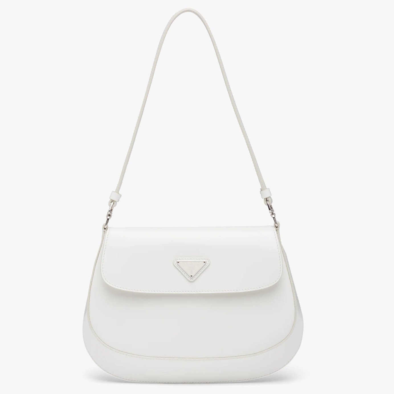 Prada Cleo Flap Bag In White Brushed Leather