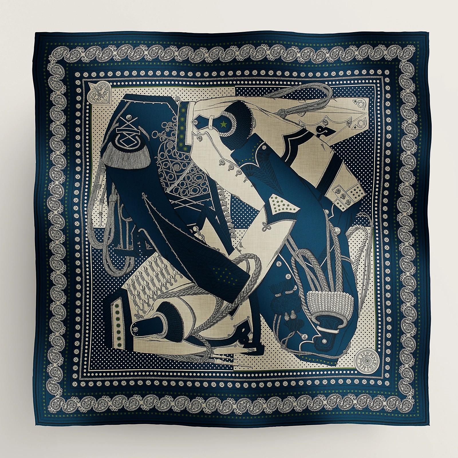 Hermes Blue Zouaves et Dragons Bandana Shawl 140