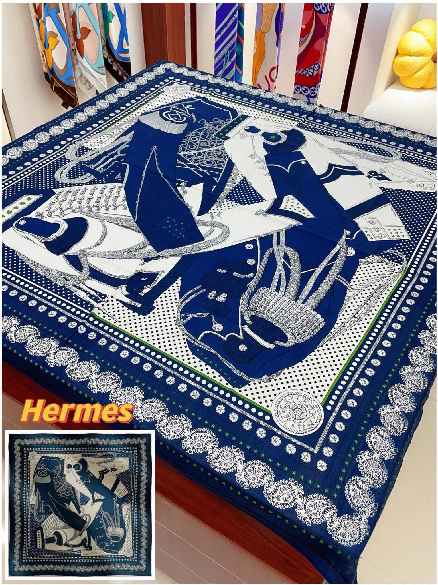 Hermes Blue Zouaves et Dragons Bandana Shawl 140