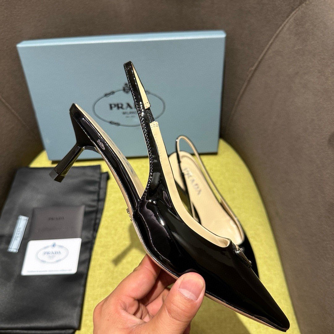 Prada Slingback Pumps 55mm in Black Patent Leather