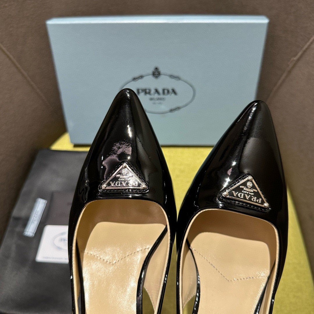 Prada Slingback Pumps 55mm in Black Patent Leather