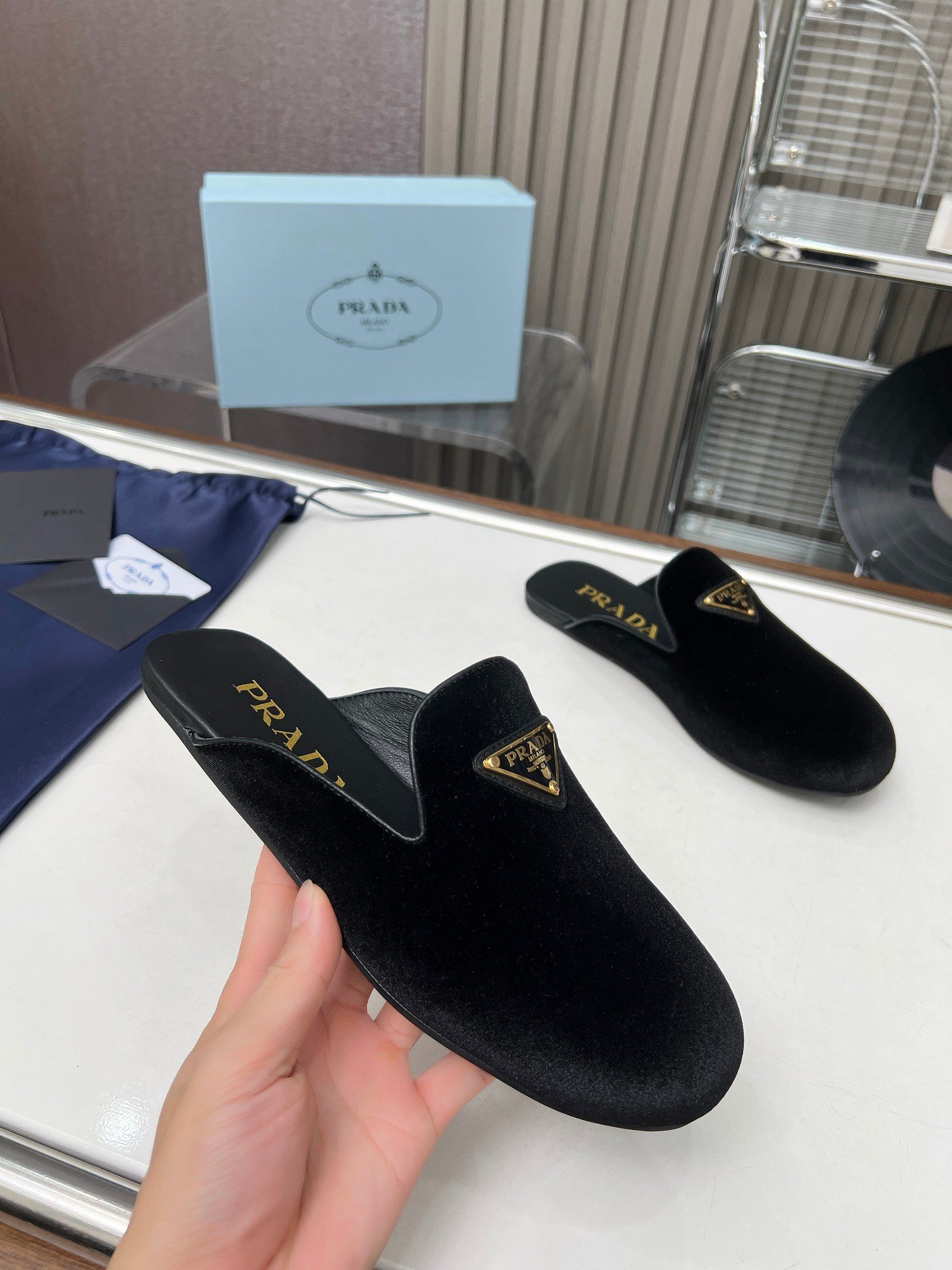 Prada Women's Slippers in Black Velvet