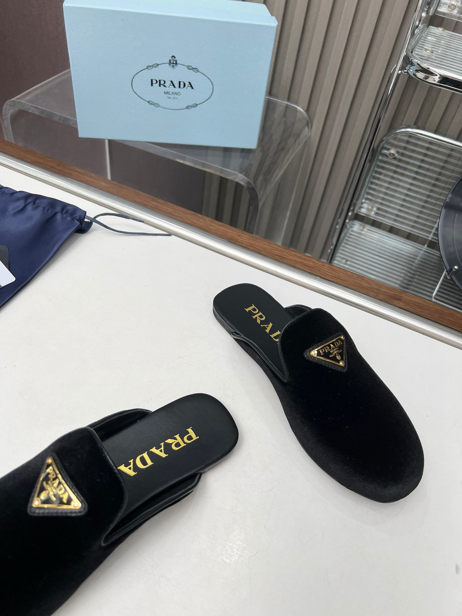 Prada Women's Slippers in Black Velvet