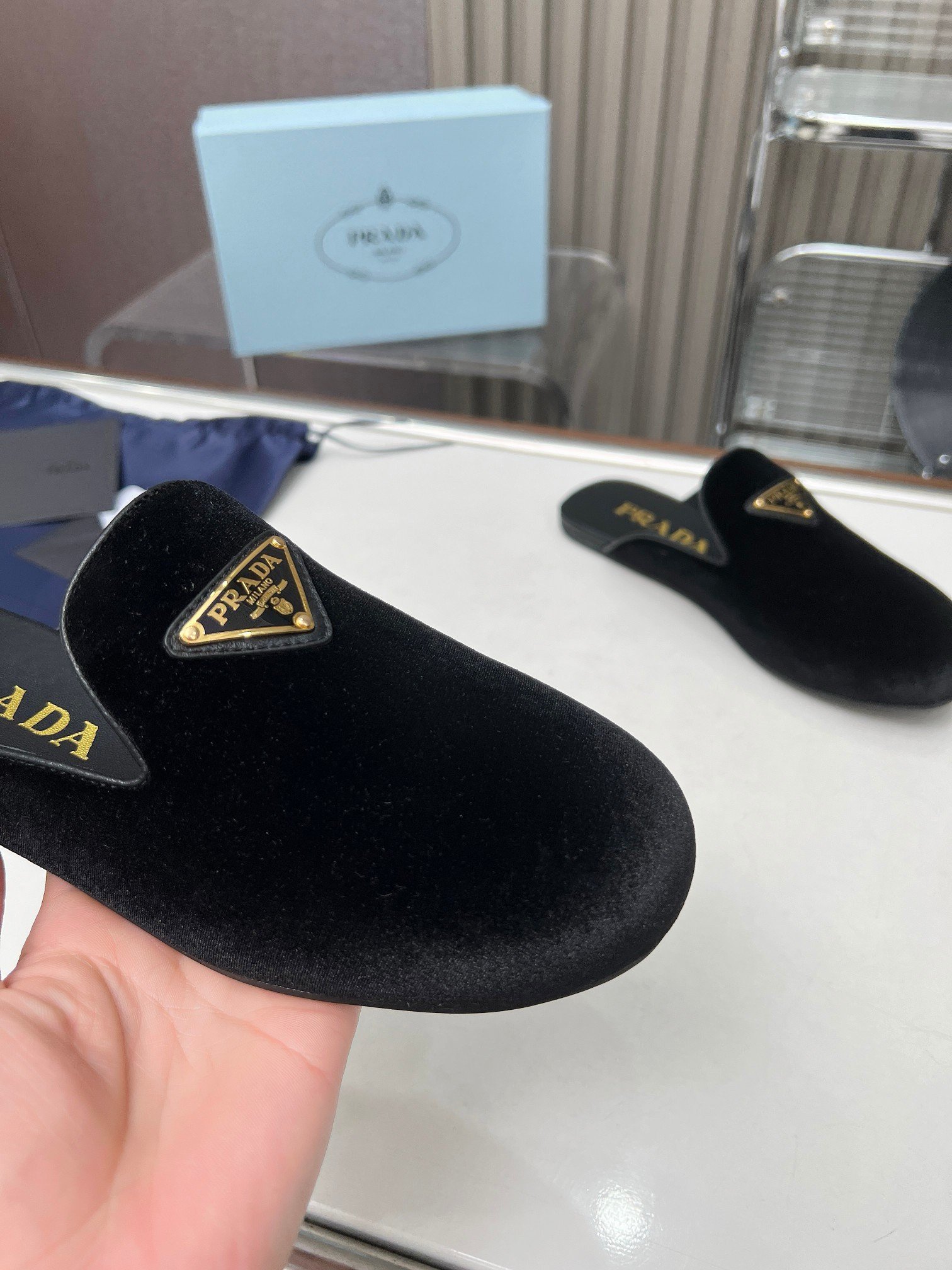 Prada Women's Slippers in Black Velvet