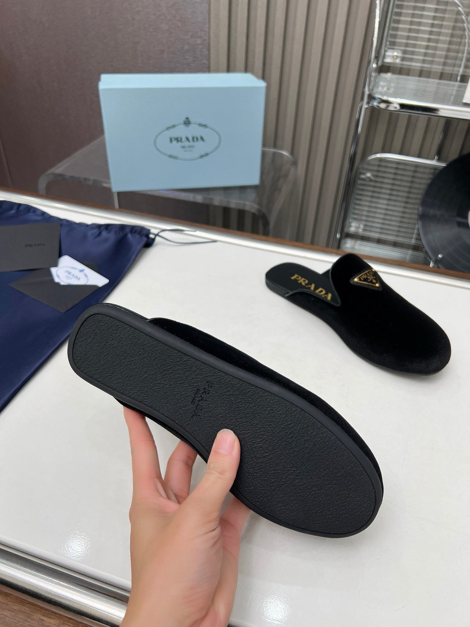 Prada Women's Slippers in Black Velvet