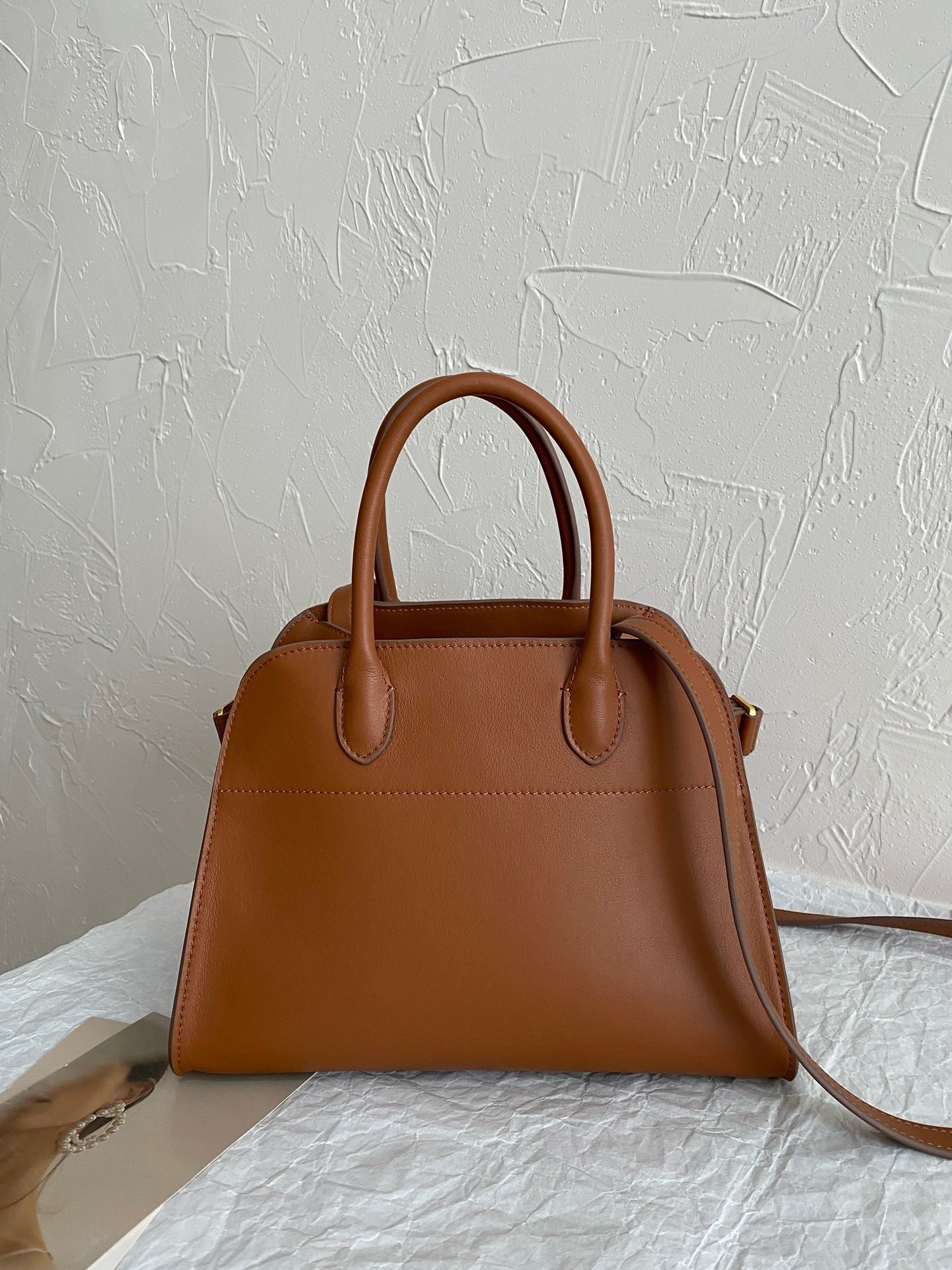 The Row Margaux 10 Top Handle Bag in Brown Leather