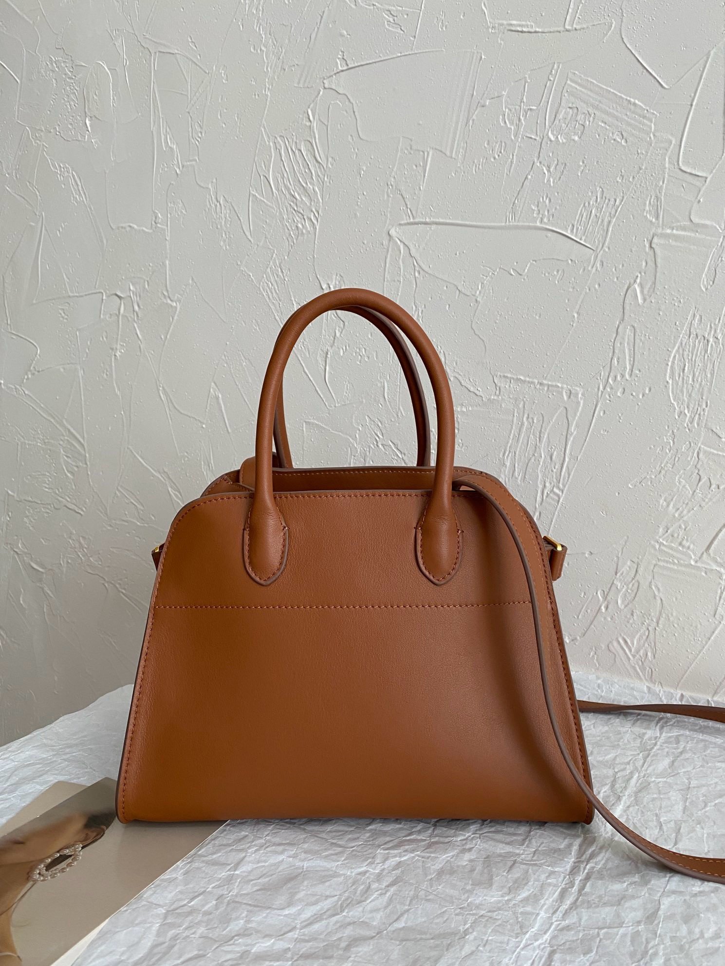 The Row Margaux 10 Top Handle Bag in Brown Leather