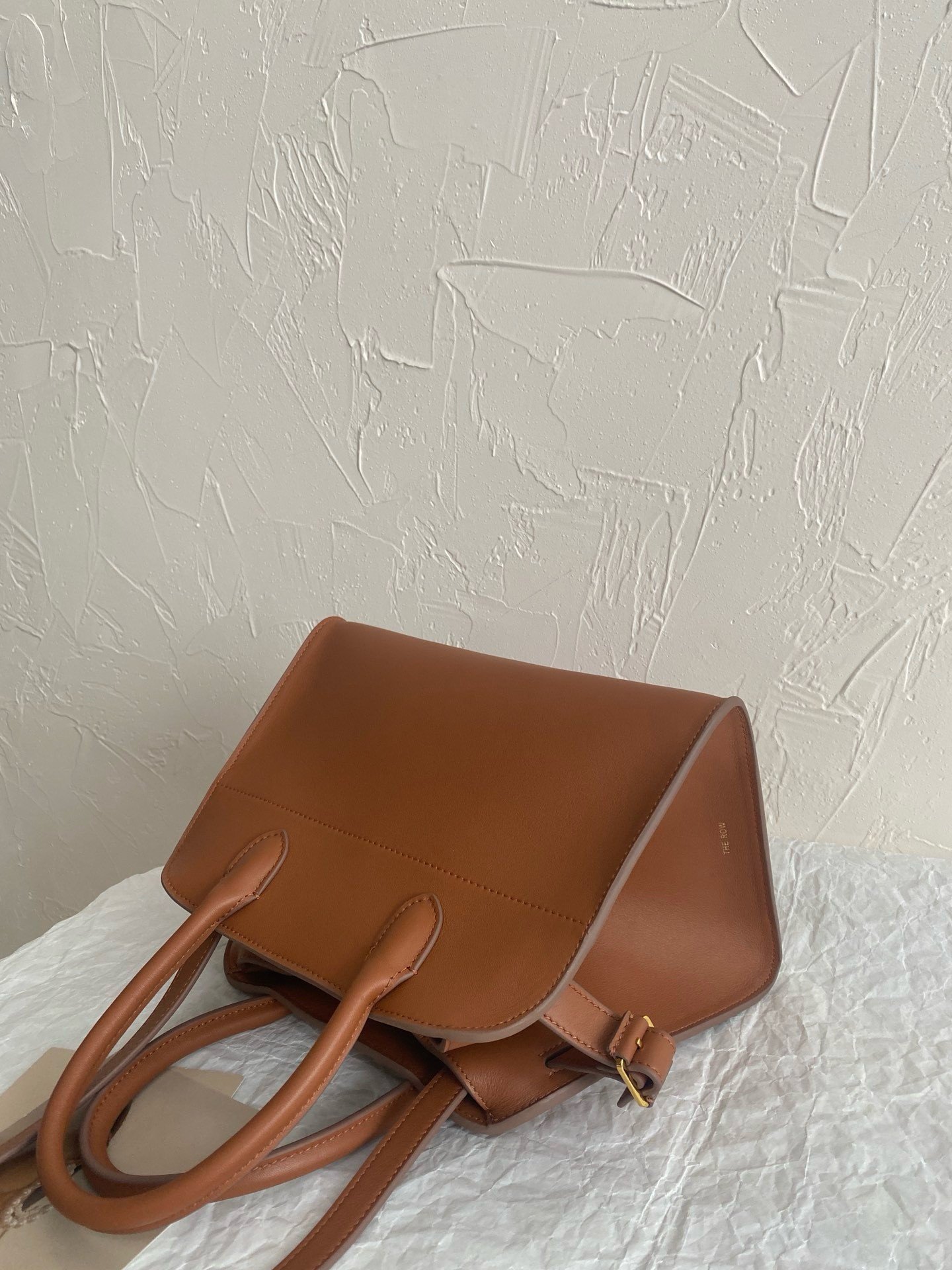 The Row Margaux 10 Top Handle Bag in Brown Leather