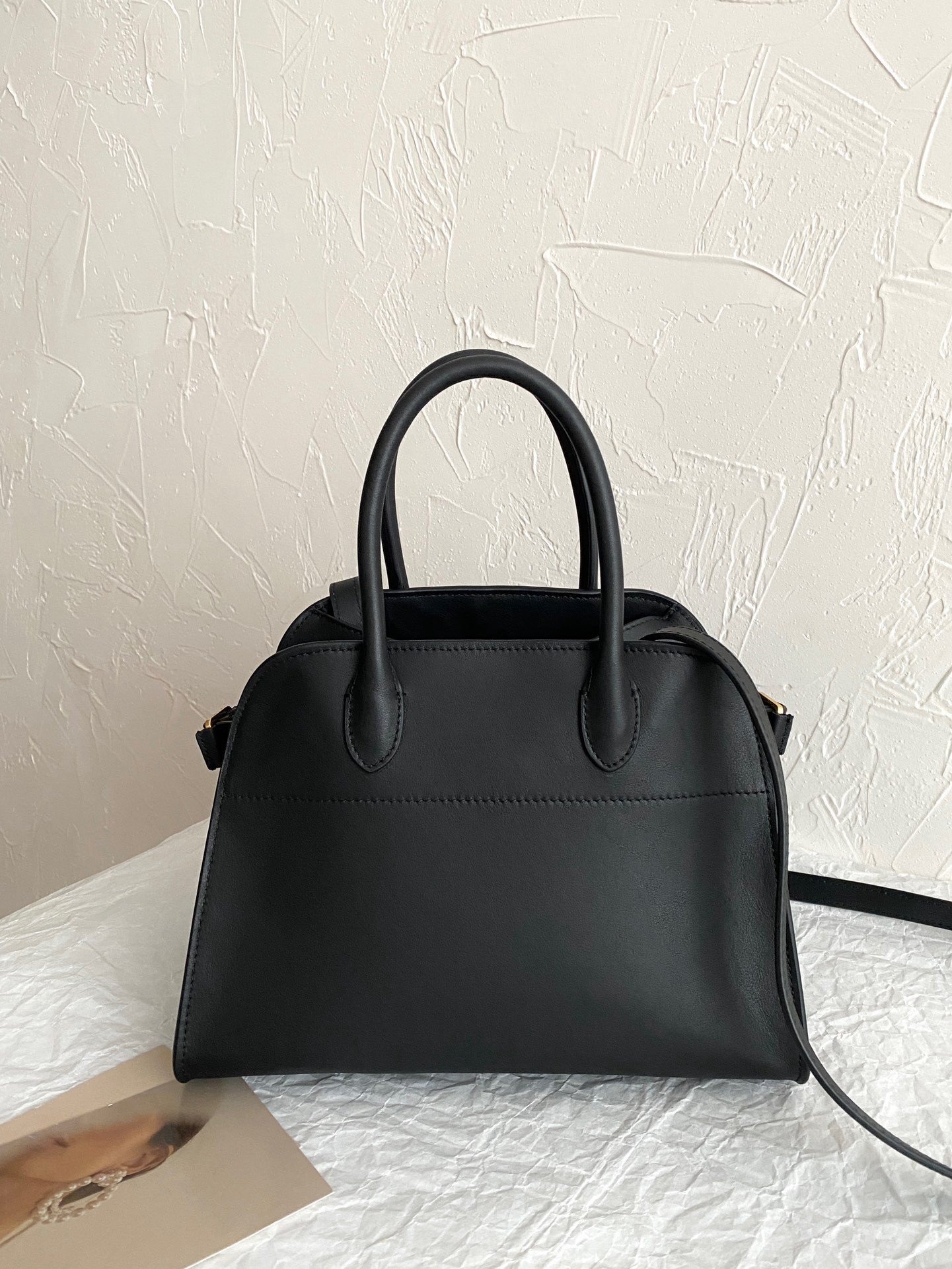 The Row Margaux 10 Top Handle Bag in Black Leather