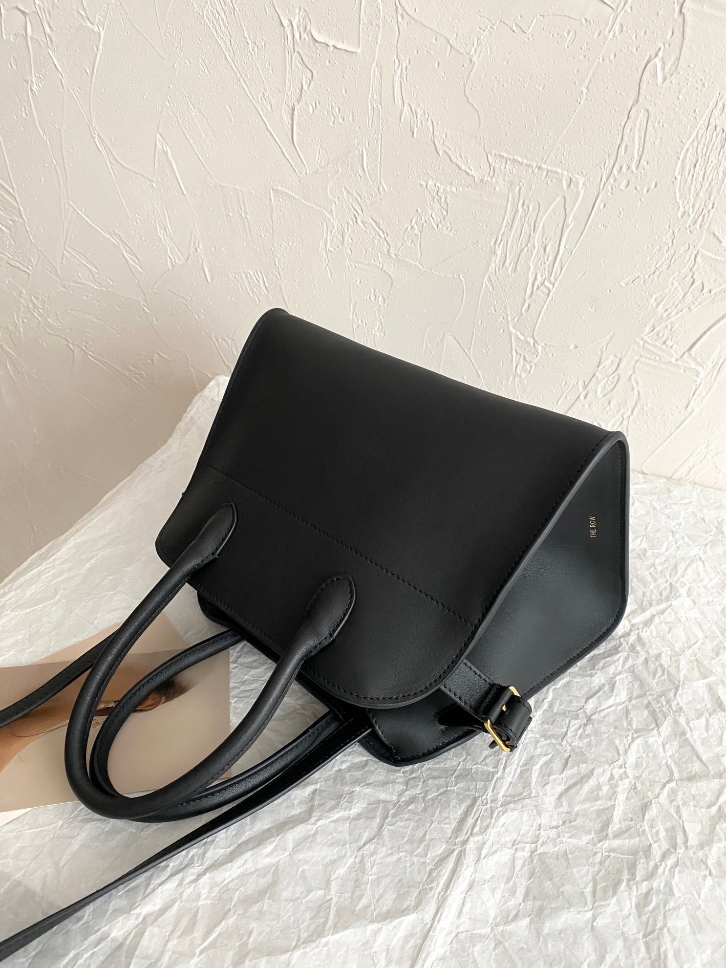 The Row Margaux 10 Top Handle Bag in Black Leather