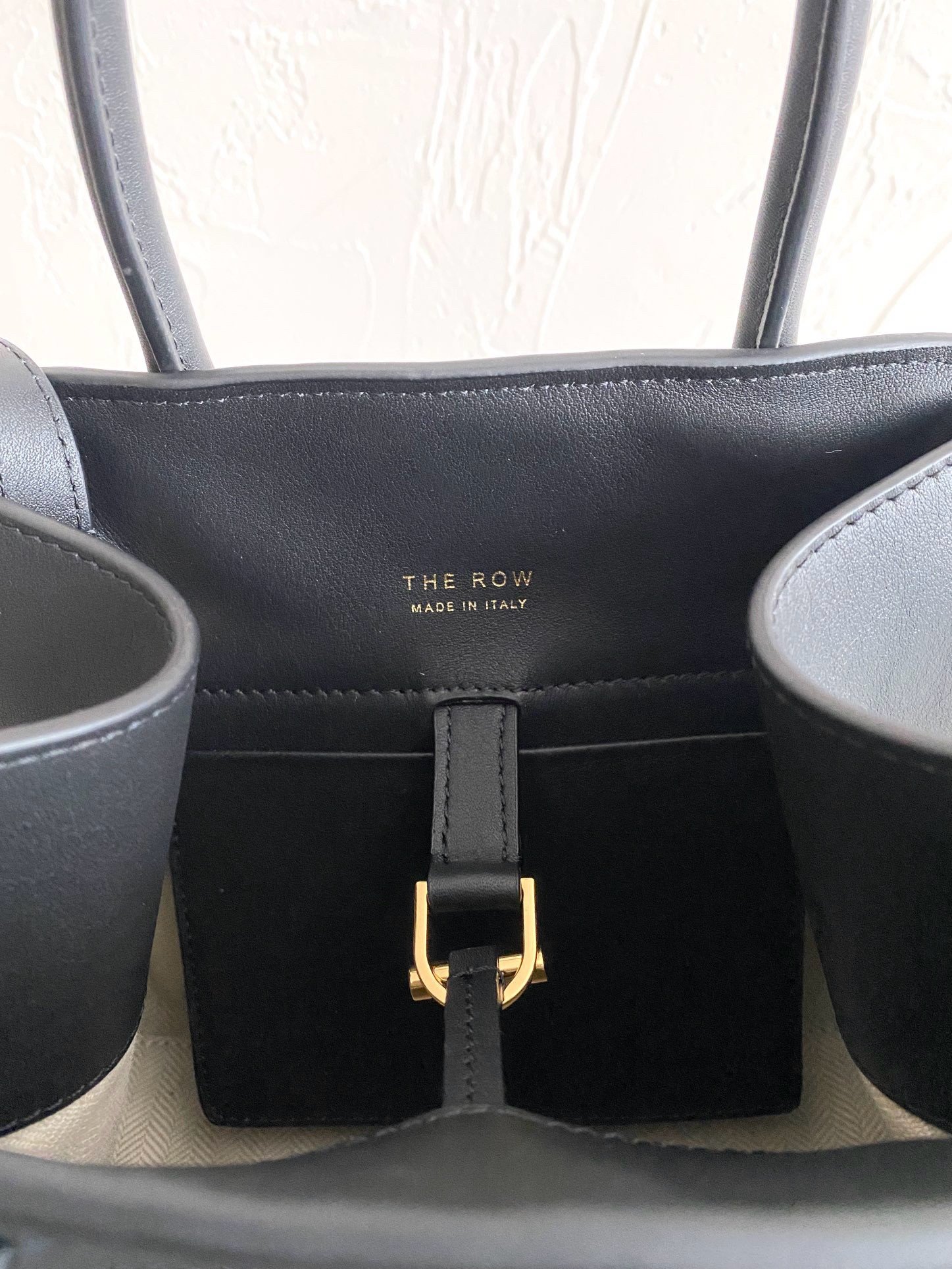 The Row Margaux 10 Top Handle Bag in Black Leather