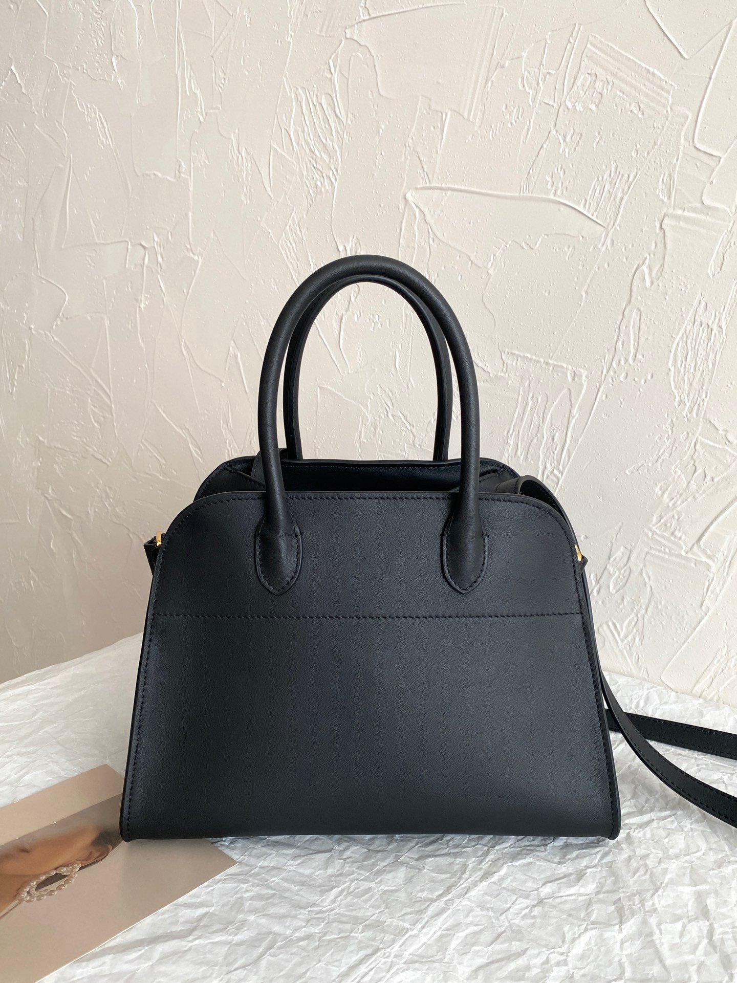 The Row Margaux 10 Top Handle Bag in Black Leather