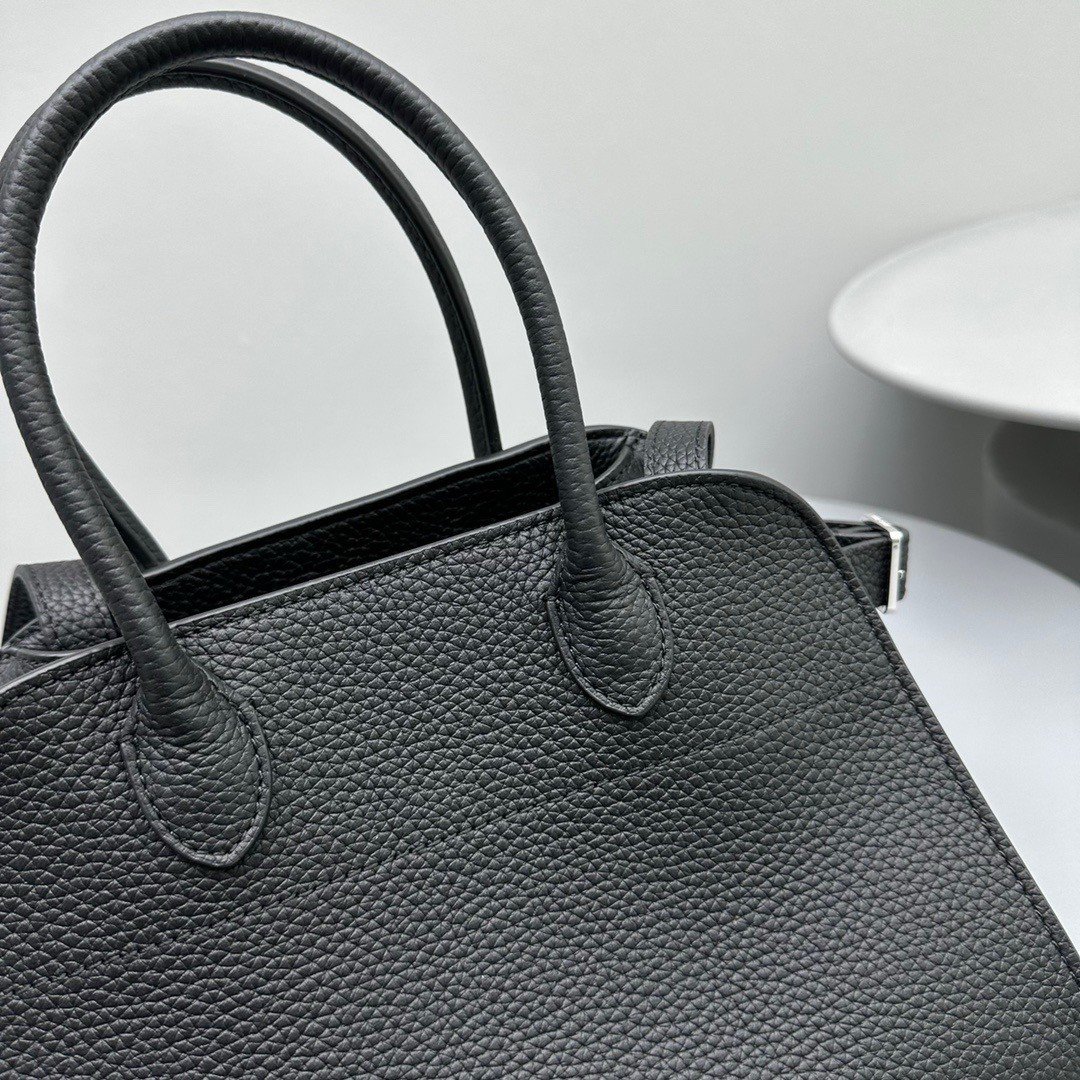 The Row Margaux 10 Top Handle Bag in Black Grained Leather