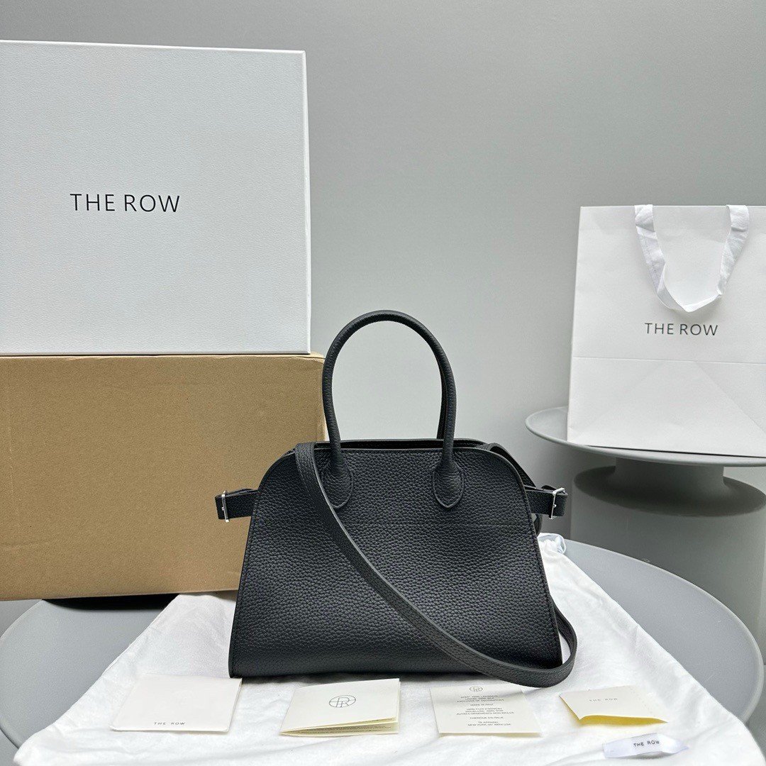 The Row Margaux 10 Top Handle Bag in Black Grained Leather