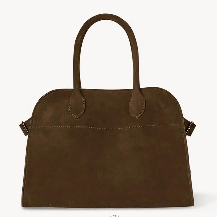 The Row Margaux 10 Top Handle Bag in Brown Suede Leather