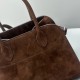 The Row Margaux 10 Top Handle Bag in Brown Suede Leather