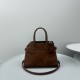 The Row Margaux 10 Top Handle Bag in Brown Suede Leather