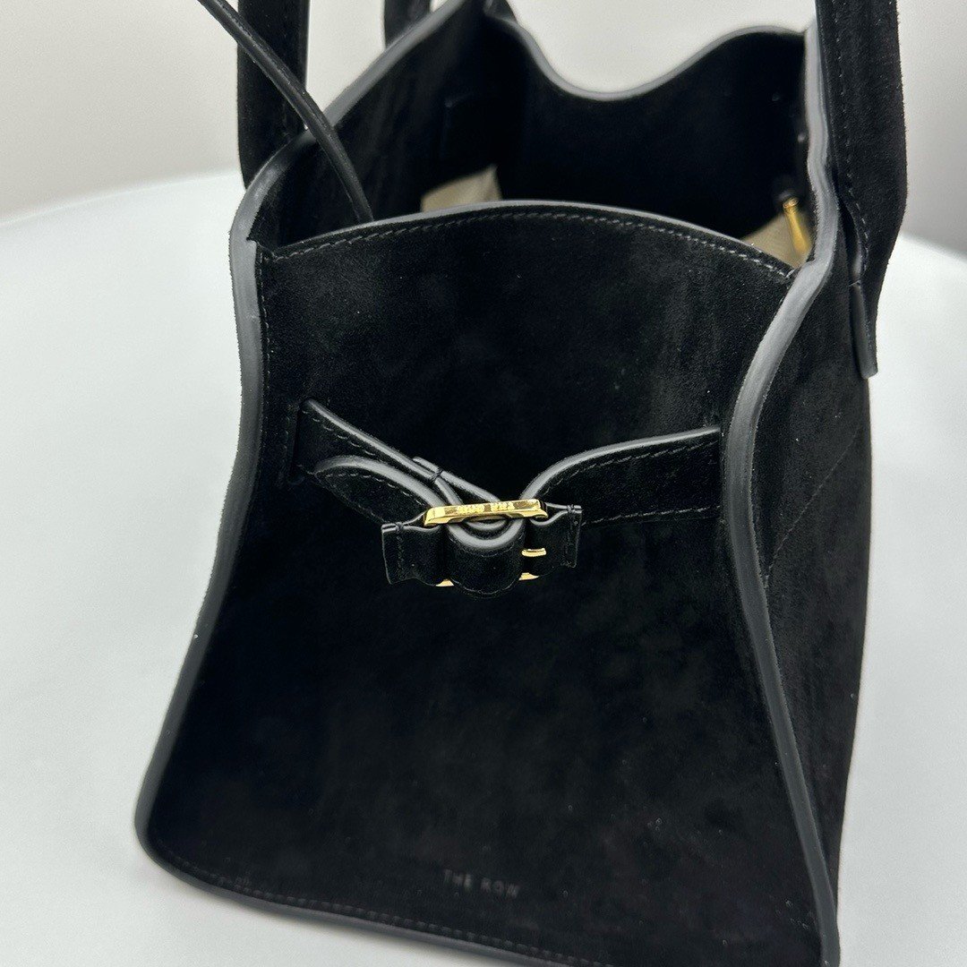 The Row Margaux 10 Top Handle Bag in Black Suede Leather