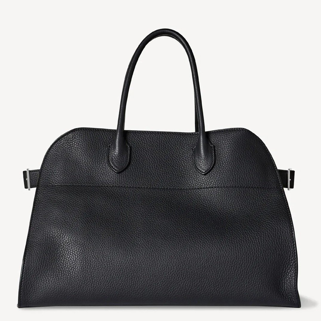 The Row Margaux 15 Top Handle Bag in Black Grained Leather