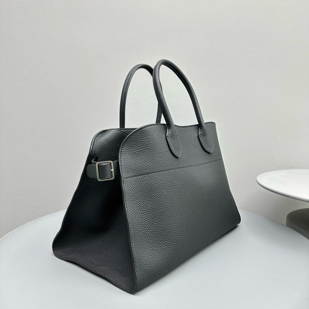 The Row Margaux 15 Top Handle Bag in Black Grained Leather