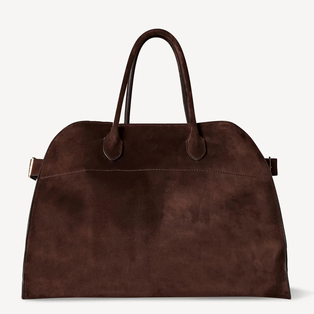 The Row Margaux 15 Top Handle Bag in Mocha Suede Leather