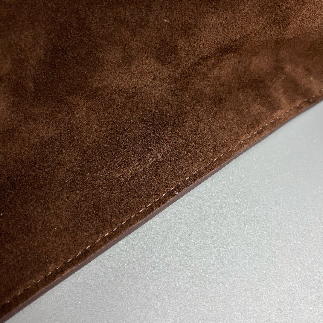 The Row Margaux 15 Top Handle Bag in Mocha Suede Leather