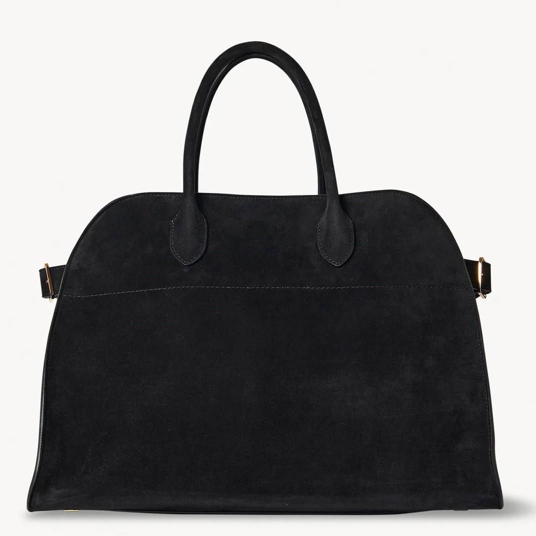 The Row Margaux 15 Top Handle Bag in Black Suede Leather