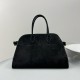 The Row Margaux 15 Top Handle Bag in Black Suede Leather