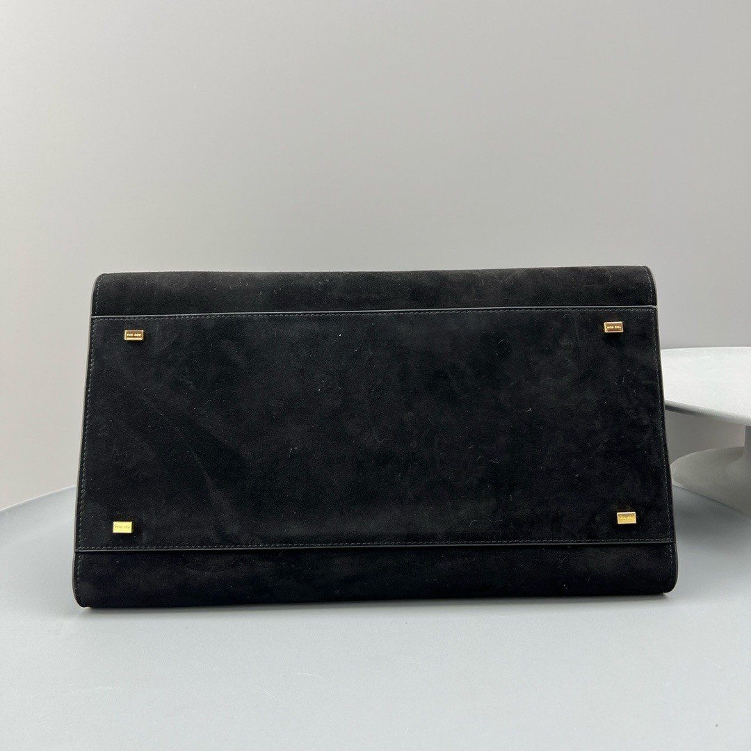 The Row Margaux 15 Top Handle Bag in Black Suede Leather