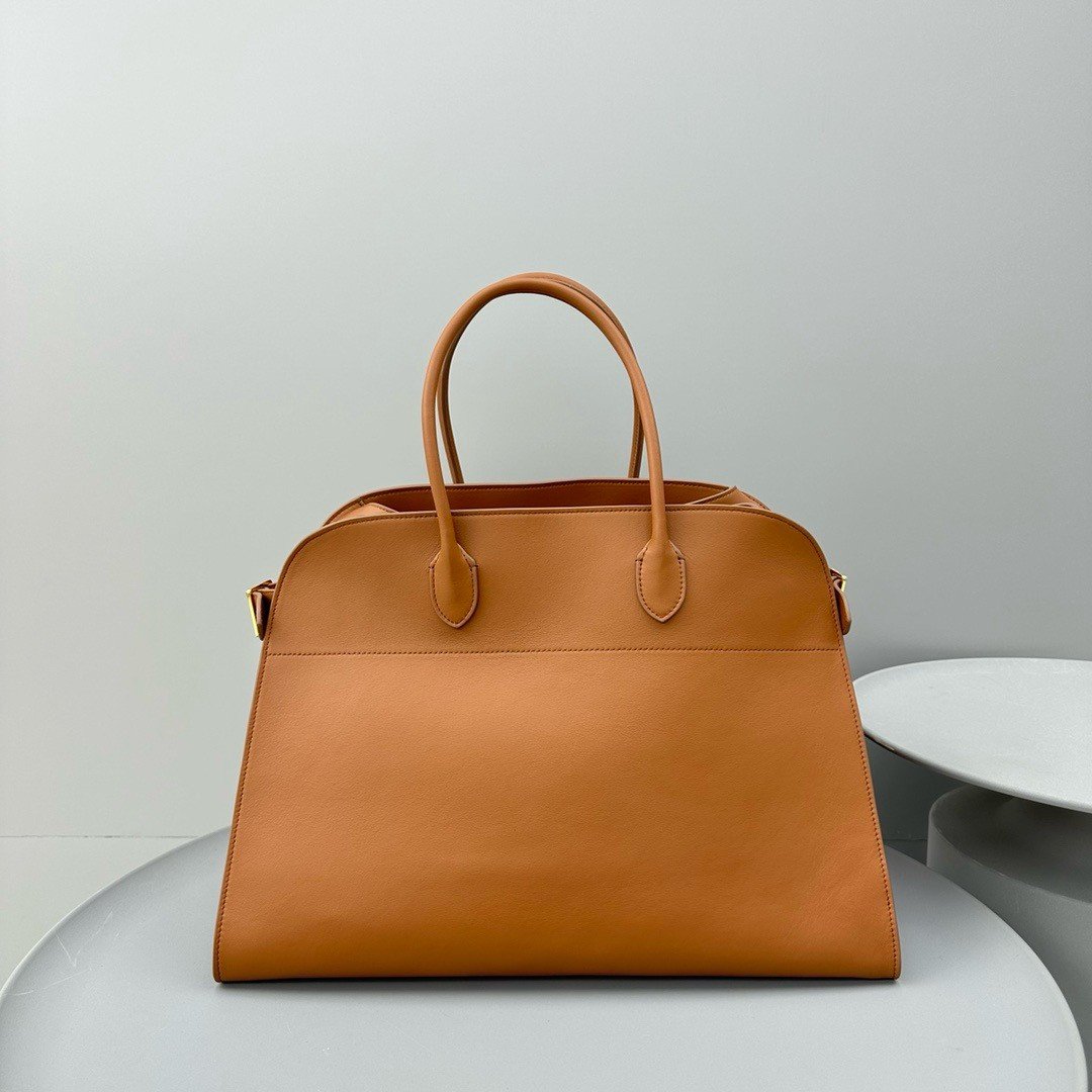 The Row Margaux 17 Top Handle Bag in Brown Leather